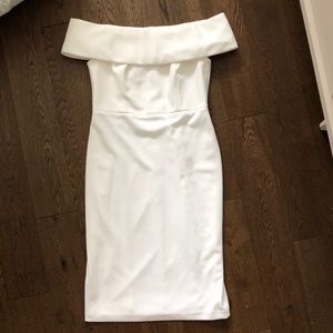 Calvin Klein off the shoulder white cocktail dress.